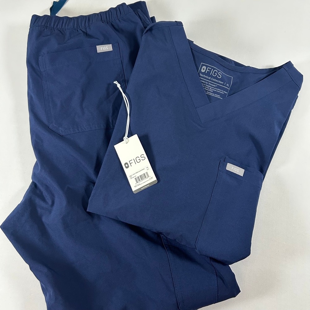 FIGS Scrub Set Men XL Navy Blue Leon V Neck Tansen Cargo Pants NWT Flaws